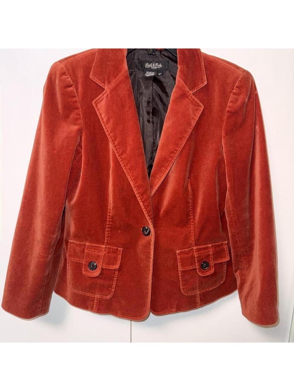 Peck Peck Women's burnt orange velvet blazer Jacket sz 10P fall pockets